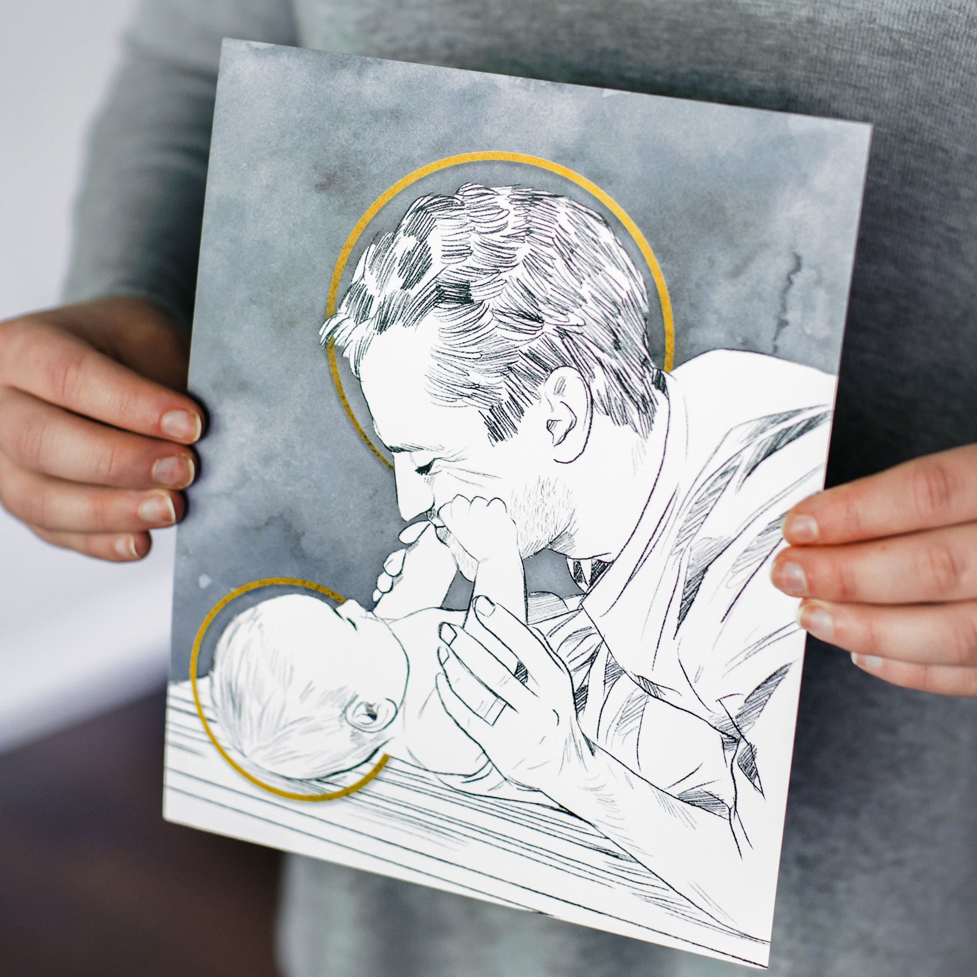 St. Joseph & Jesus at Play Unframed Print - 8" x 10"