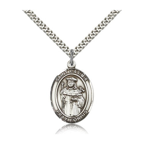 St. Casimir of Poland Pendant with Chain, Bliss, Sterling Silver