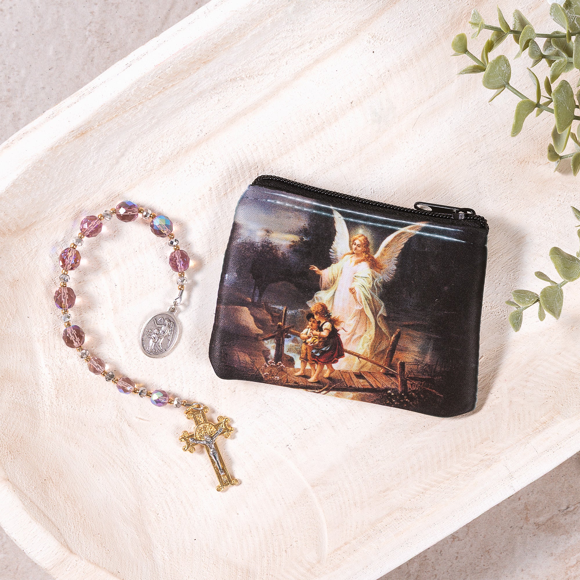 Guardian Angel Chaplet & Rosary Pouch Set