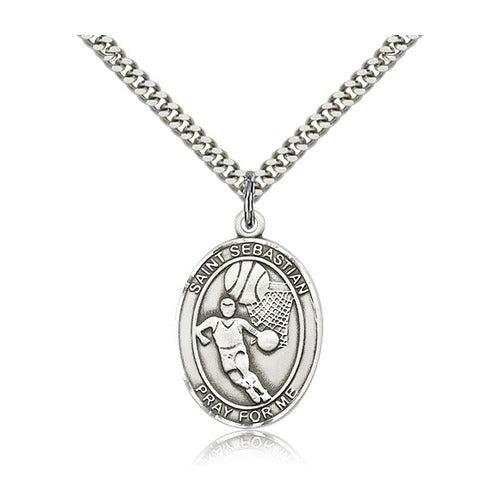 Sterling Silver St. Sebastian / Basketball Pendant w/ chain