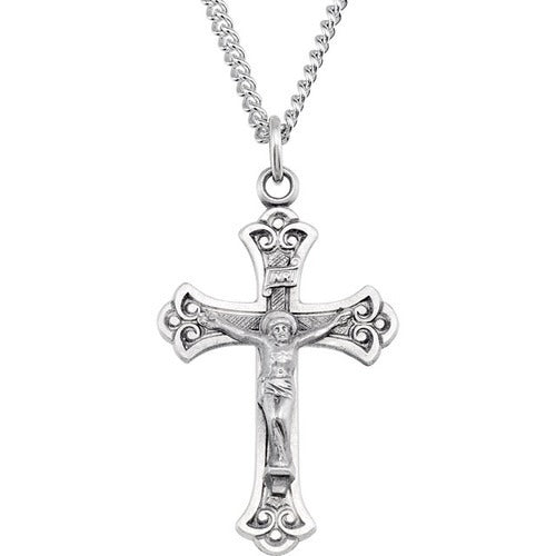 Sterling Silver 32x22mm Crucifix 24" Necklace