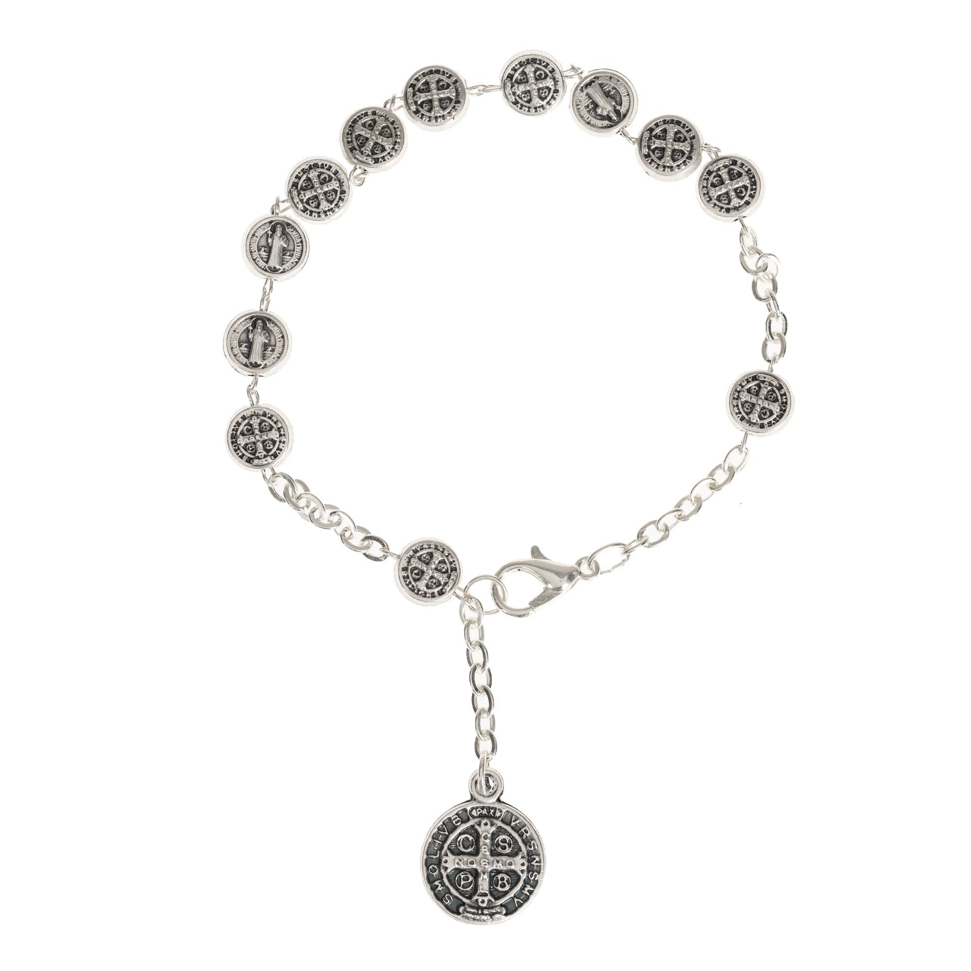 Silver St. Benedict Medal Rosary Bracelet