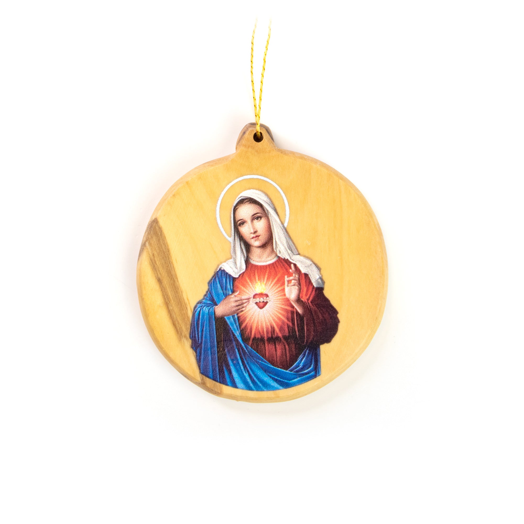 Thick Cut Olive Wood Immaculate Heart Ornament