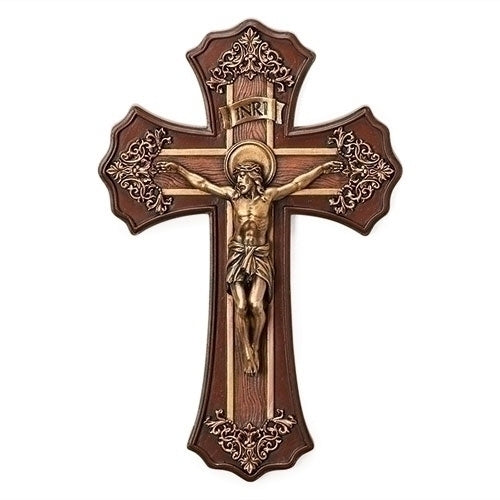 Victorian Crucifix, Wood Look w/ Antique Gold