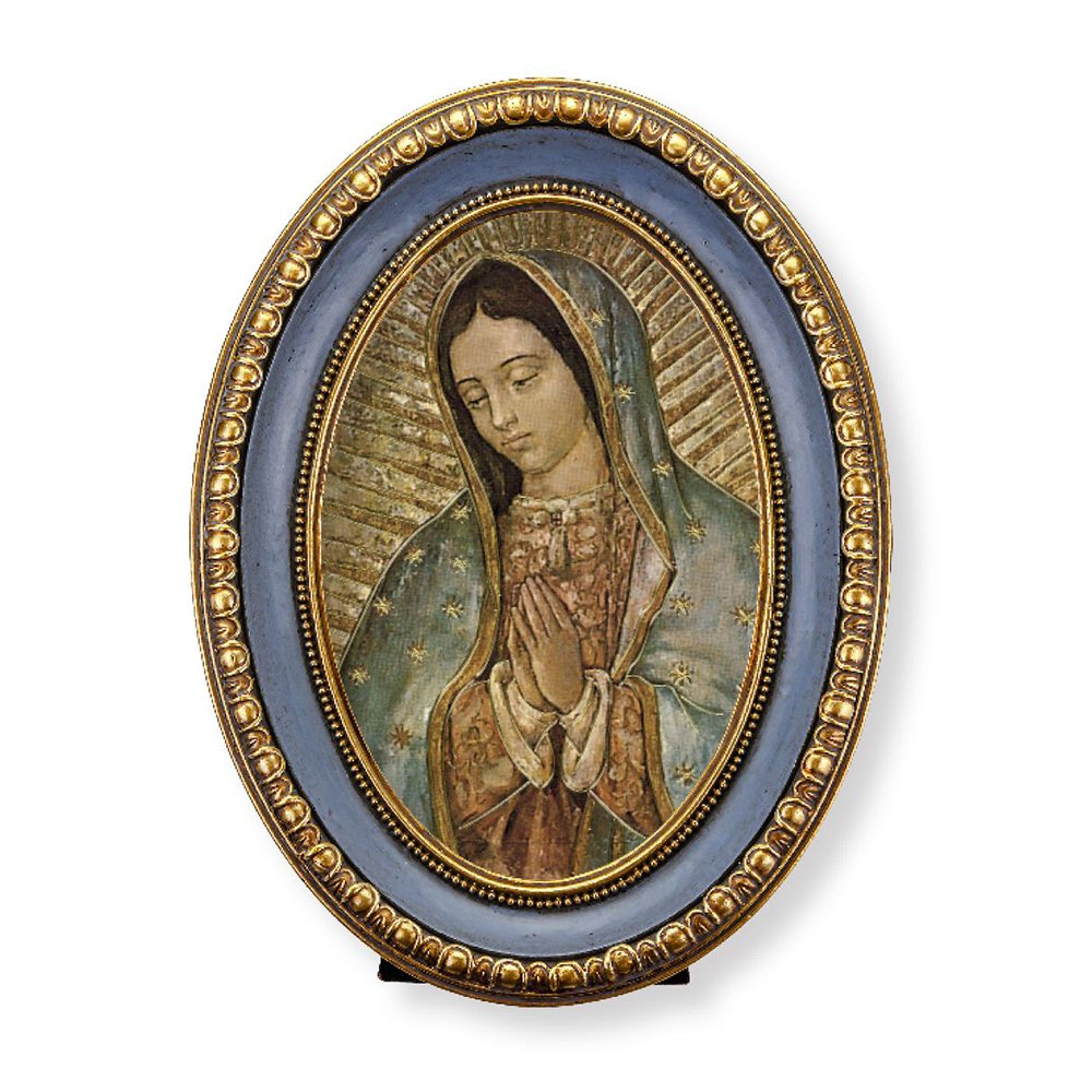 Our Lady of Guadalupe Print in Blue Oval Frame - 7.5" x 5.5"
