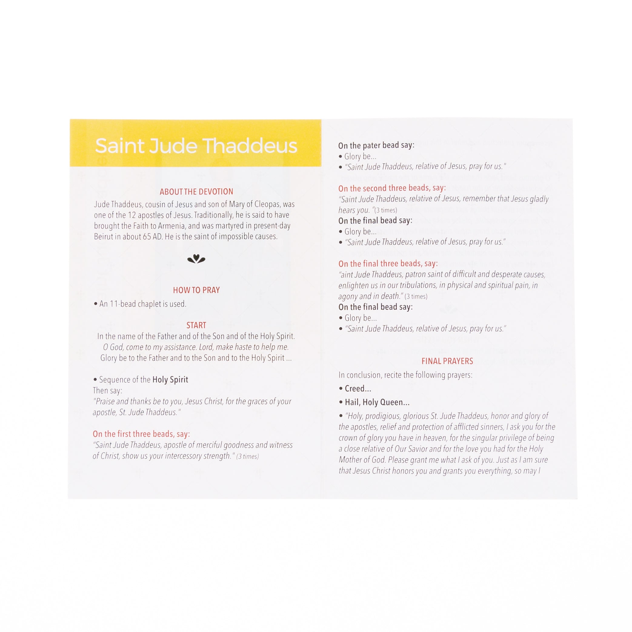 Italian St. Jude Chaplet with Prayer Leaflet