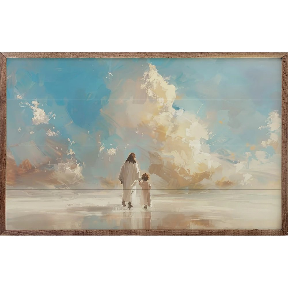 Jesus Walking with Little Boy Framed Art