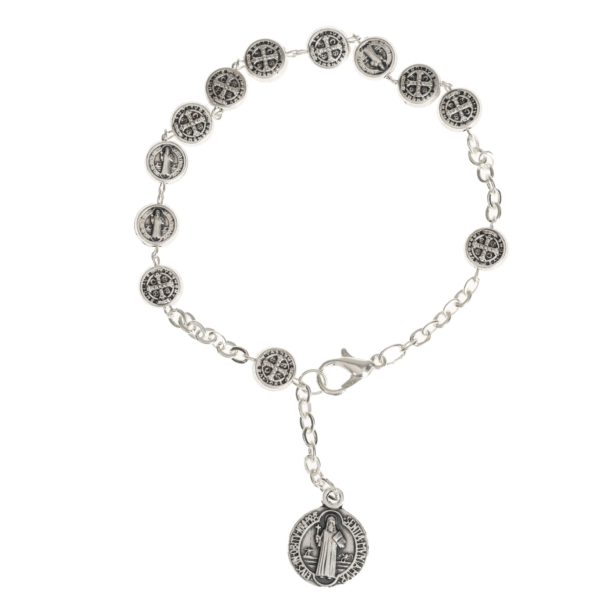 Silver St. Benedict Medal Rosary Bracelet