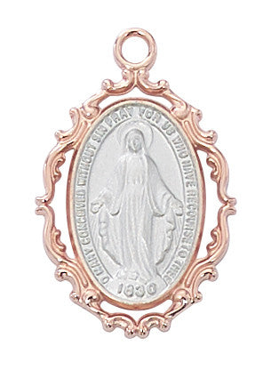 Rose Gold & Sterling Miraculous Medal Necklace