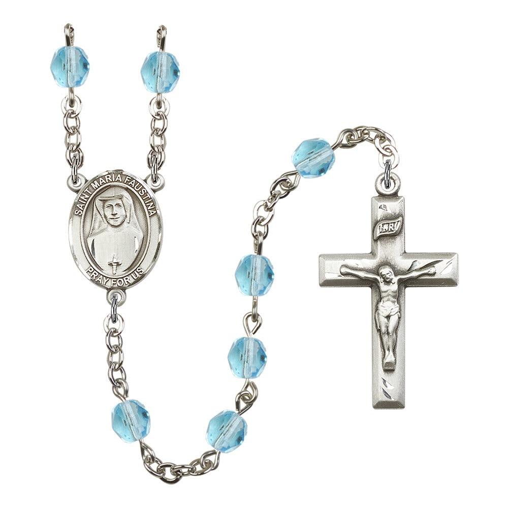 Handmade Bliss St. Maria Faustina Aqua Blue March Rosary 6mm