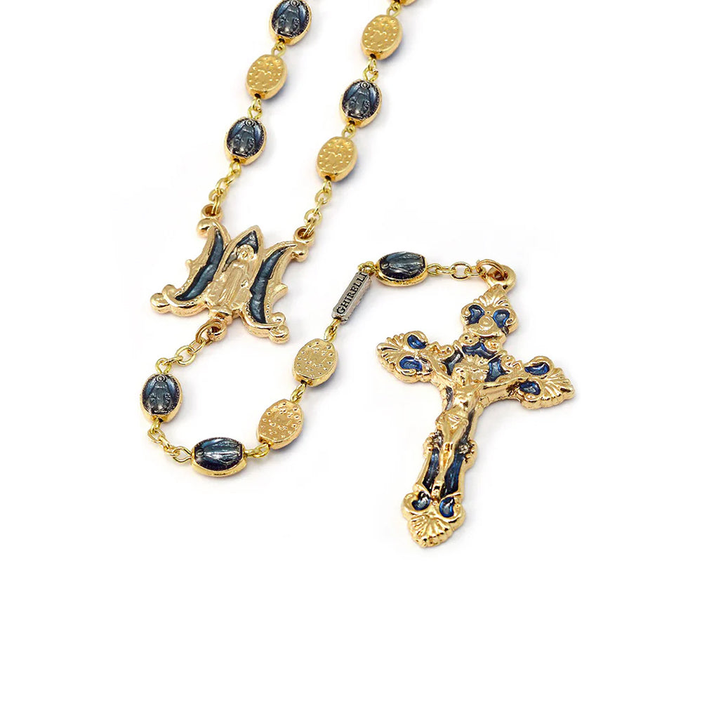 Ghirelli Miraculous Medal Gold & Blue Rosary