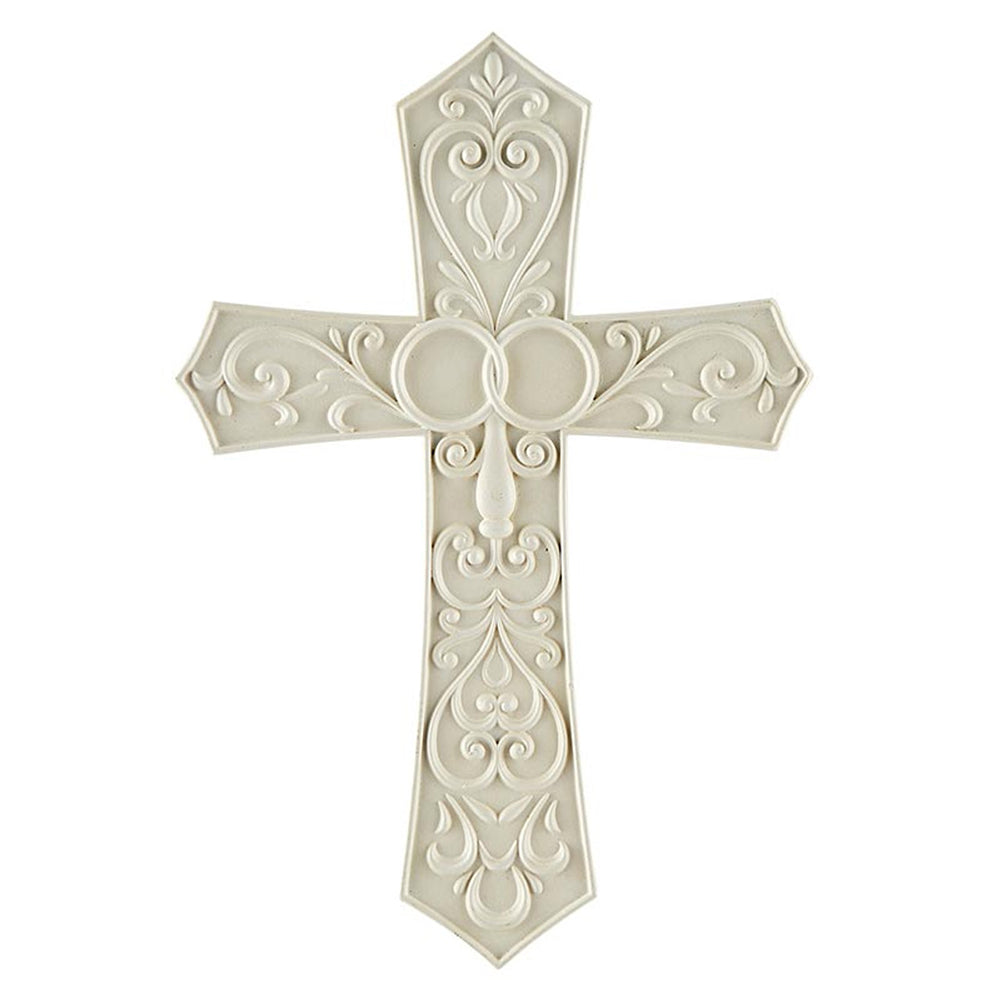 White Damask Wedding Wall Cross - 7.5"