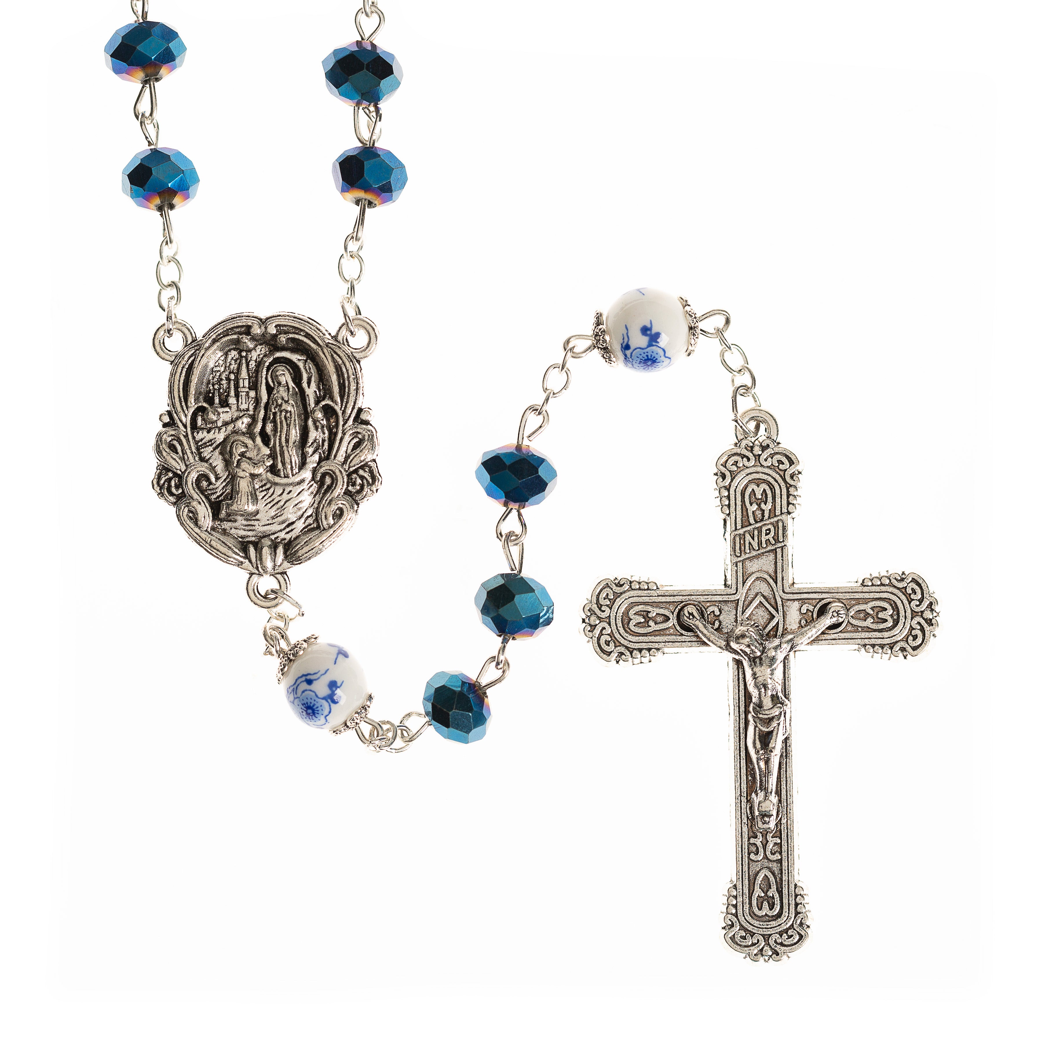 Blue Sunburst Lourdes Water Rosary