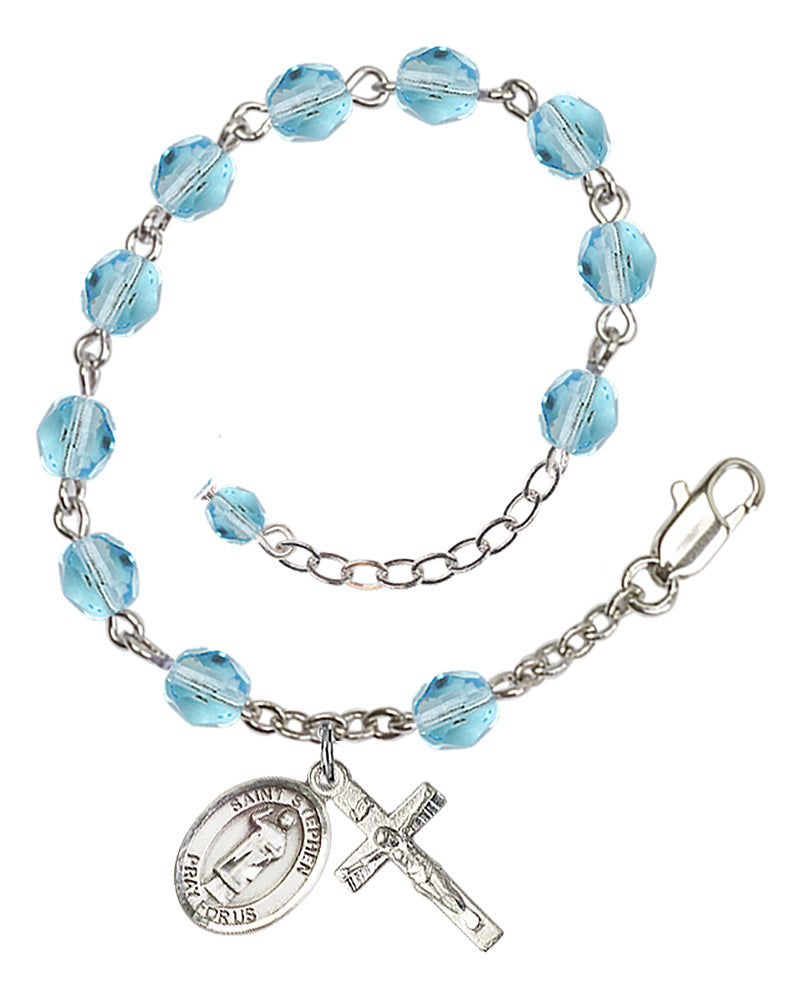 Stephen The Martyr Aqua Blue March Rosary Bracelet 6mm