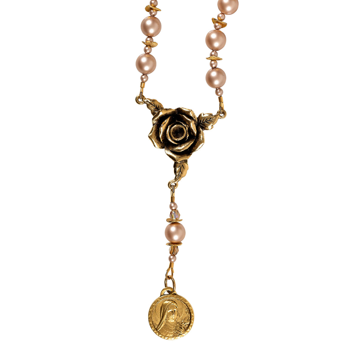 Rose & Antique Gold Chaplet of St. Therese the Little Flower