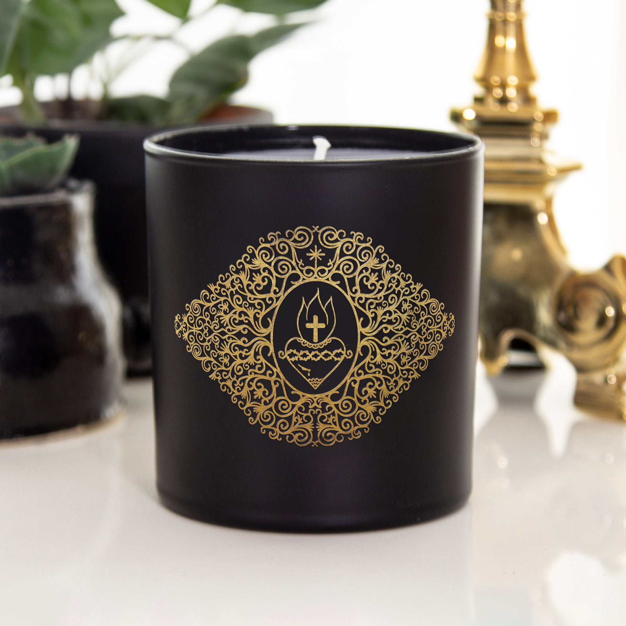Sacred Heart of Jesus Gold Filigree Candle