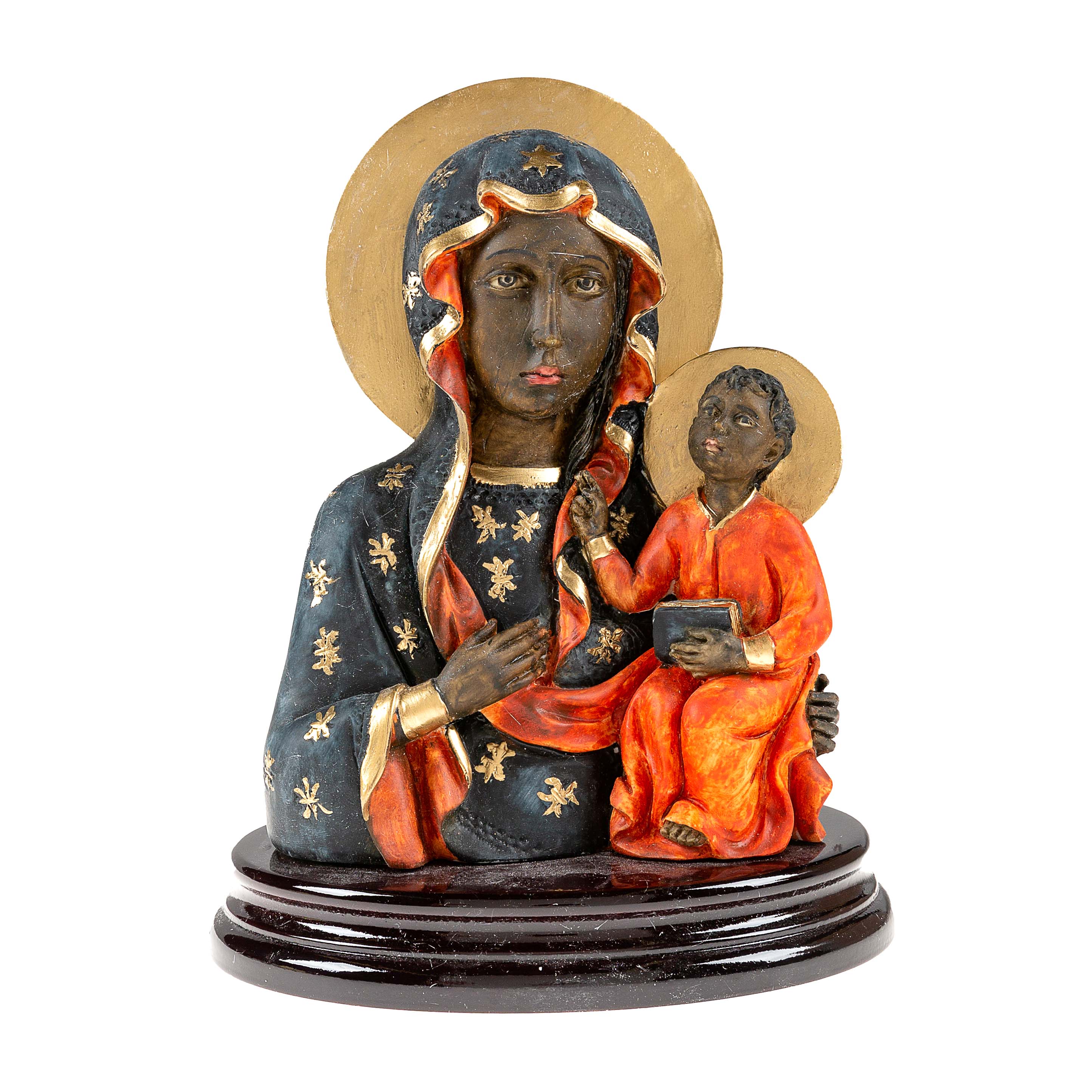 Italian Czestochowa Madonna Bust on Wood Base