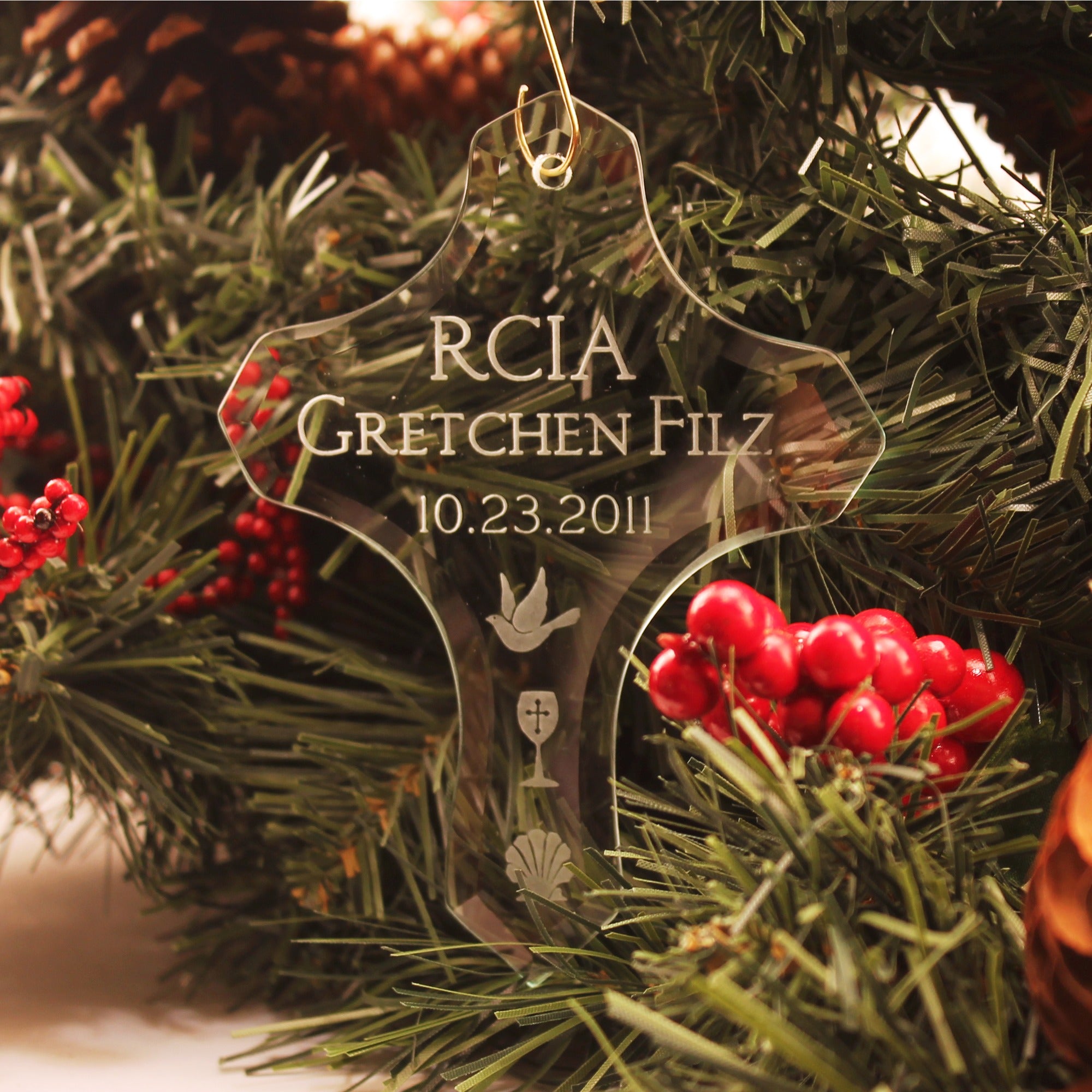 Personalized Glass RCIA Cross Ornament - 4.5" (H)