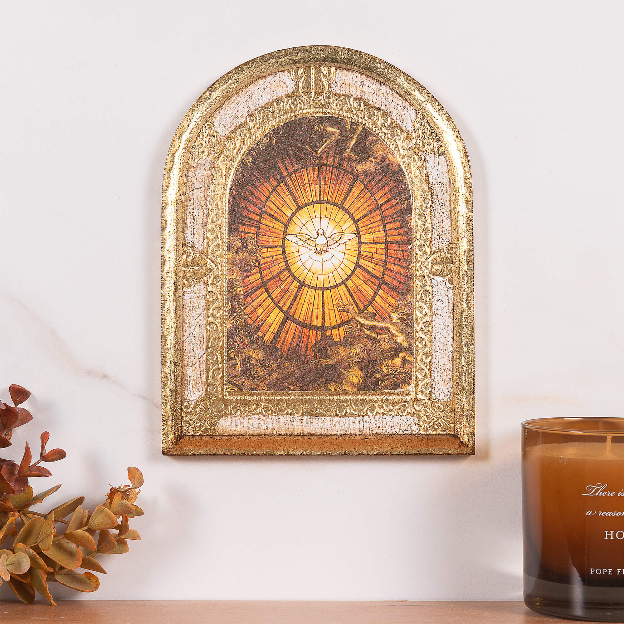 Bernini's Holy Spirit Window at St. Peter's Gold & White Arched Florentine Plaque - 8" x 6"