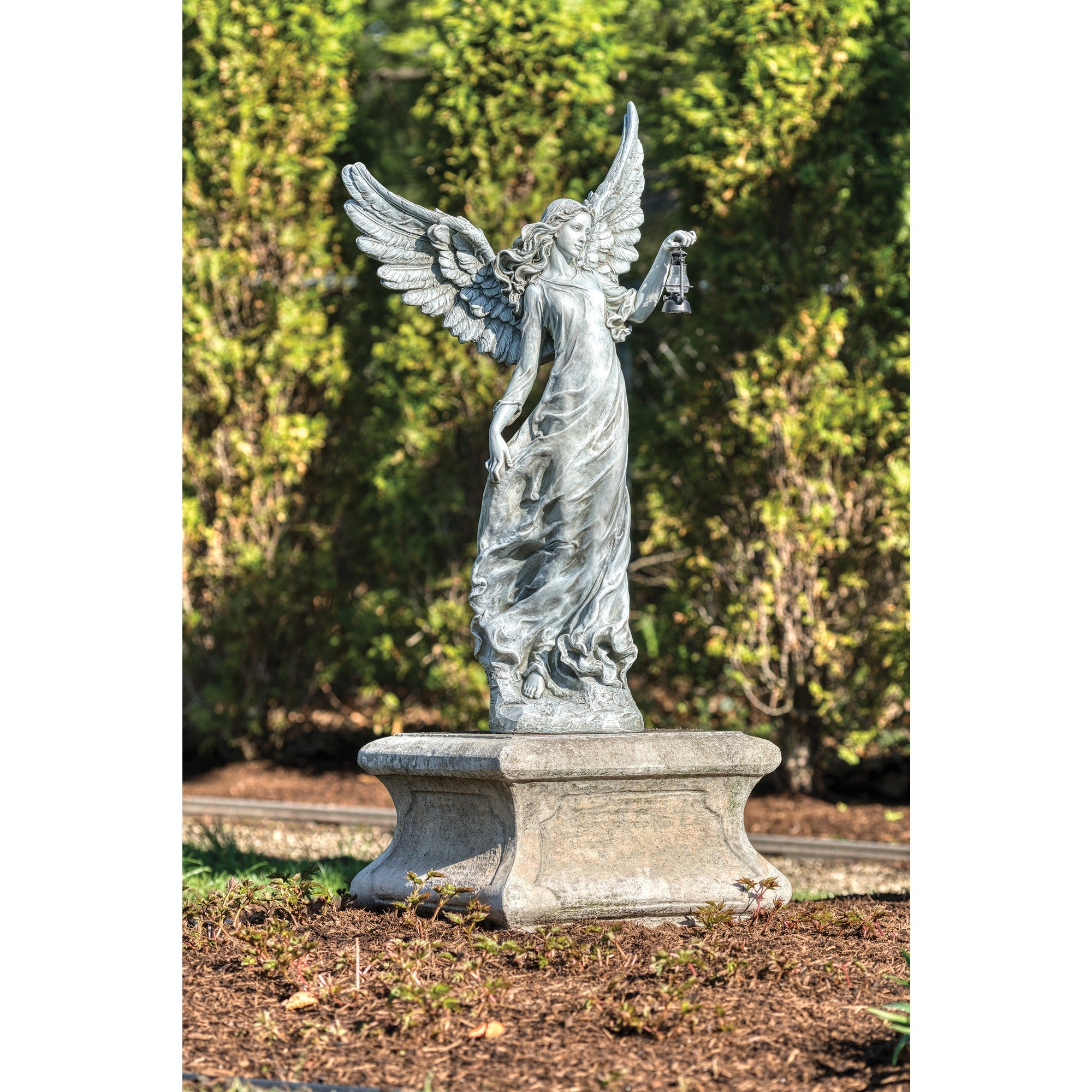 Angel with Solar Powered Lantern Statue - 38"