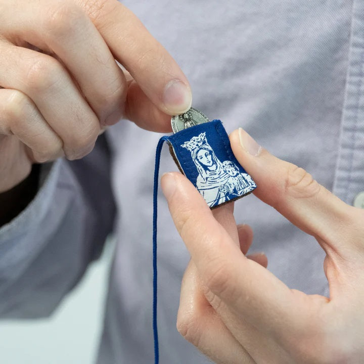 Premium Our Lady of Mt. Carmel Blue and White Scapular - 15"