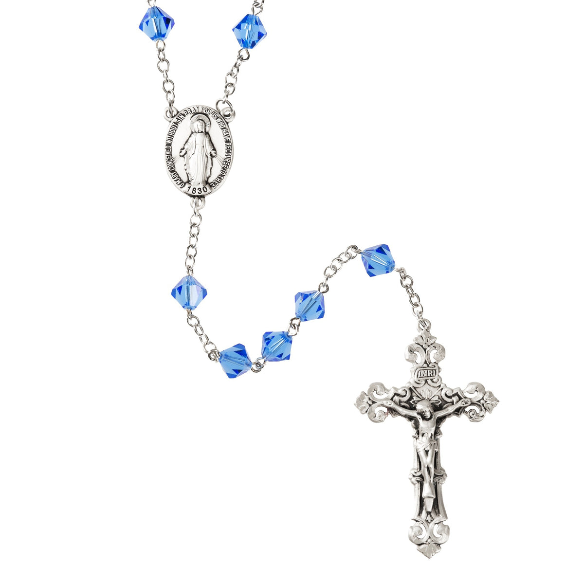 Swarovski Sapphire Rondelle and Sterling Rosary
