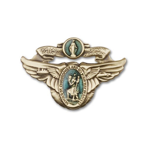 Antique Gold Our Lady of the Highway Visor Clip