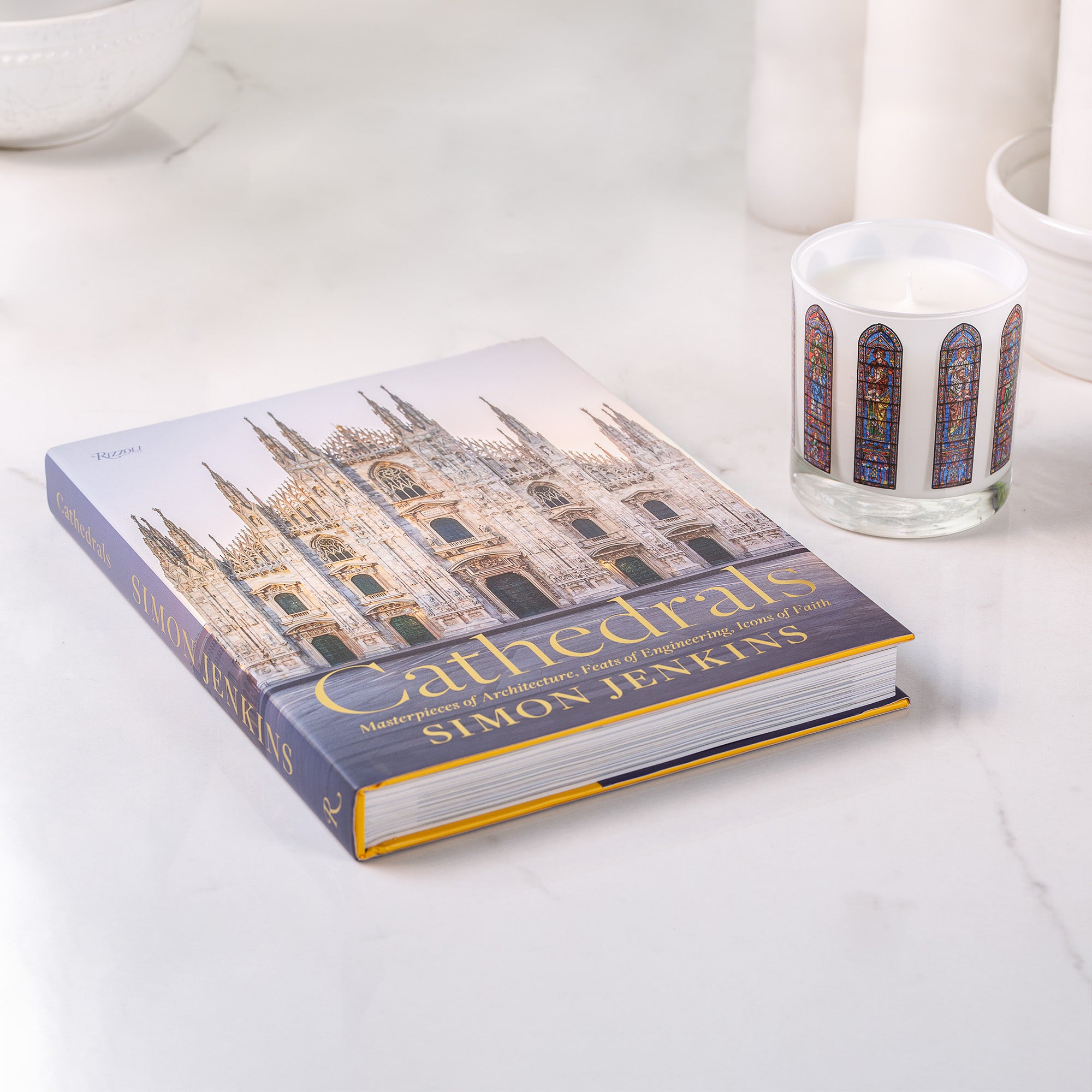 Cathedrals: Masterpieces of Architecture, Feats of Engineering, Icons of Faith Book & Chartres Cathedral Stained Glass Windows Candle (Gift Set)