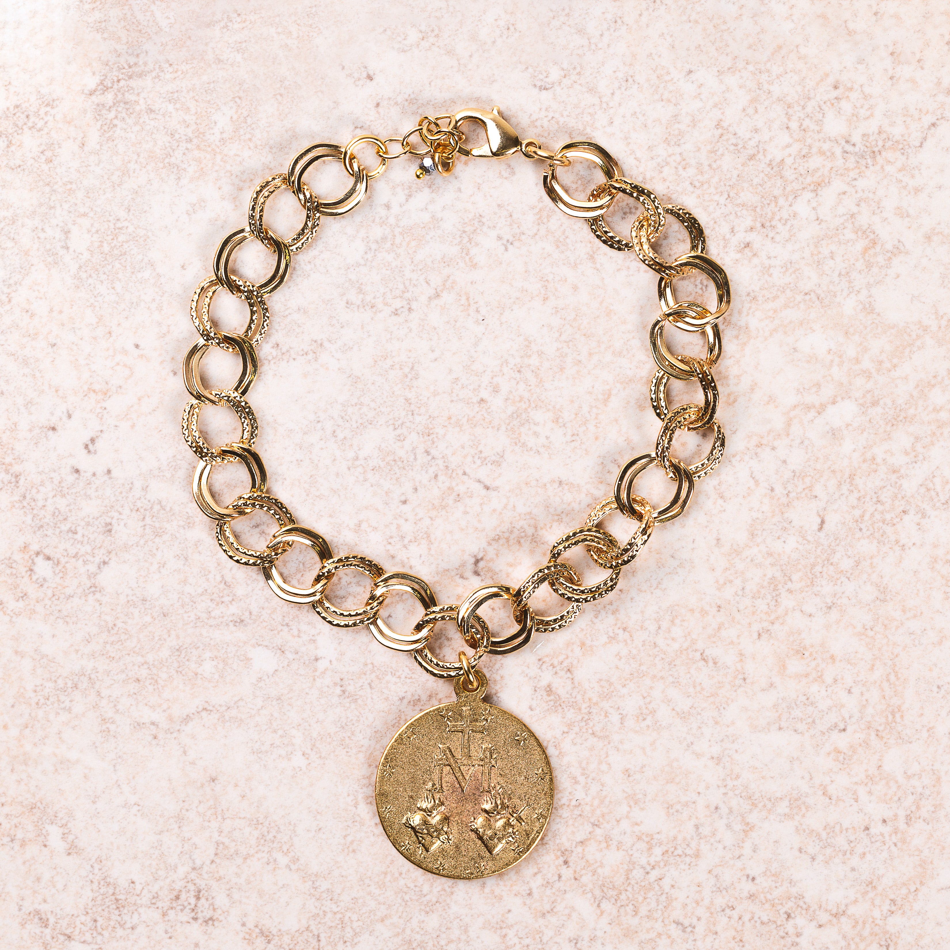 Gold Double Looped Marian Medallion Bracelet