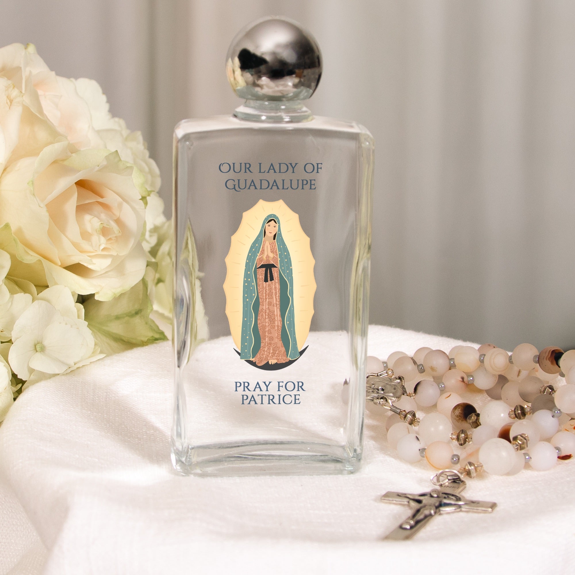 Personalized Our Lady of Guadalupe Holy Water Bottle