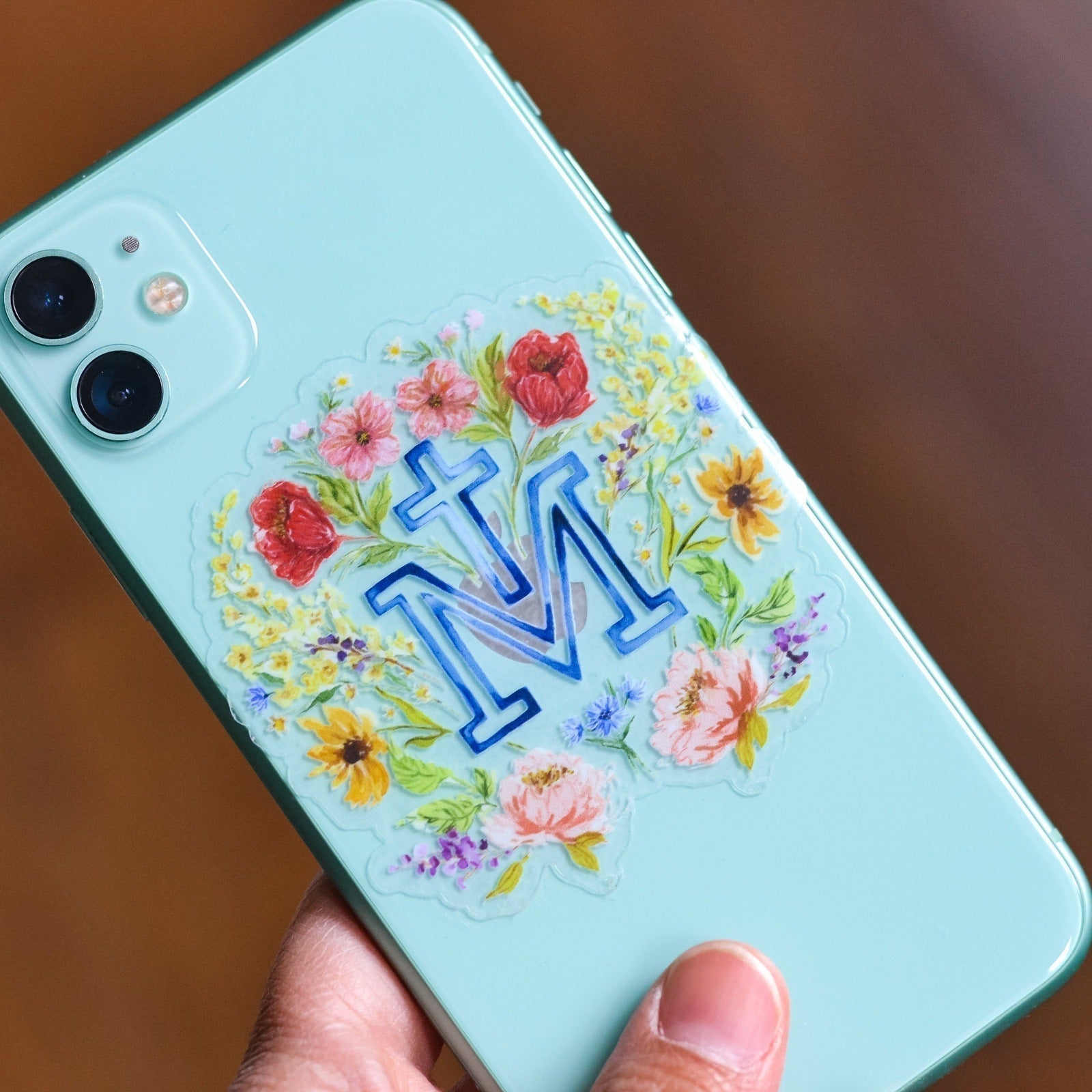 Floral Marian Cross Vinyl Sticker