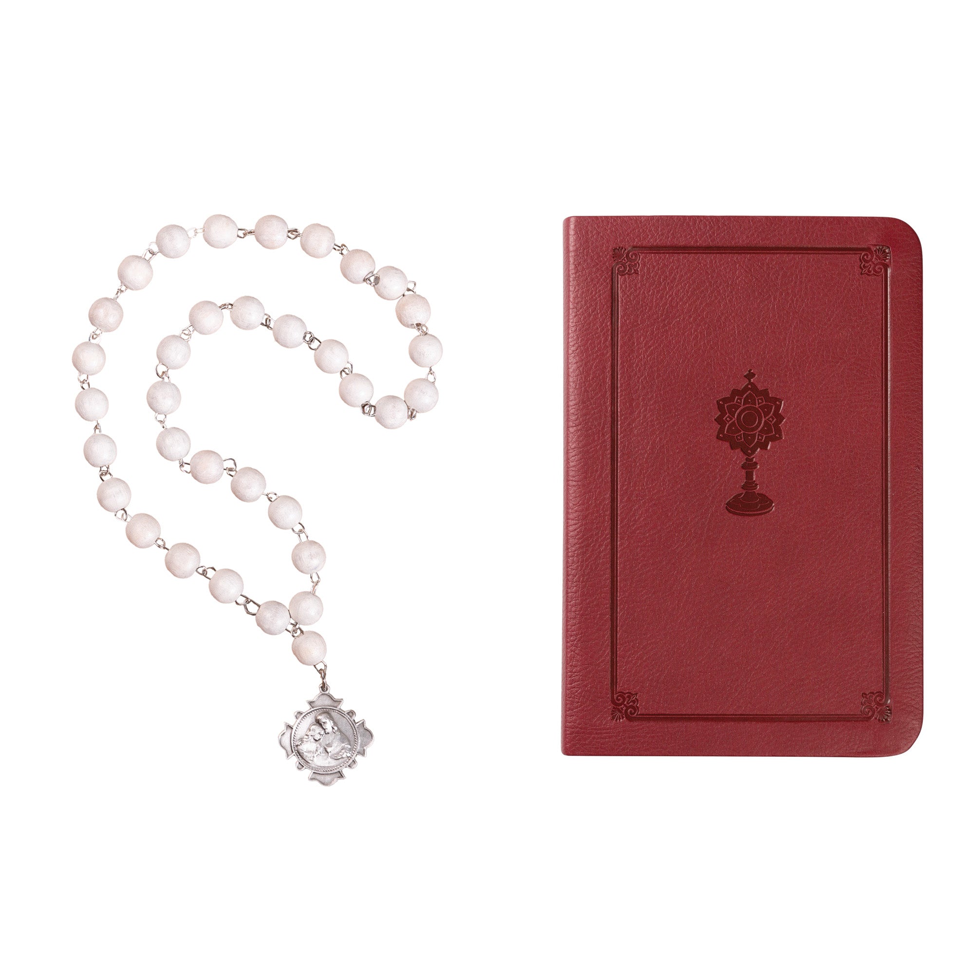 Manual for Eucharistic Adoration Book & Gray Glass Blessed Sacrament Chaplet Gift Set