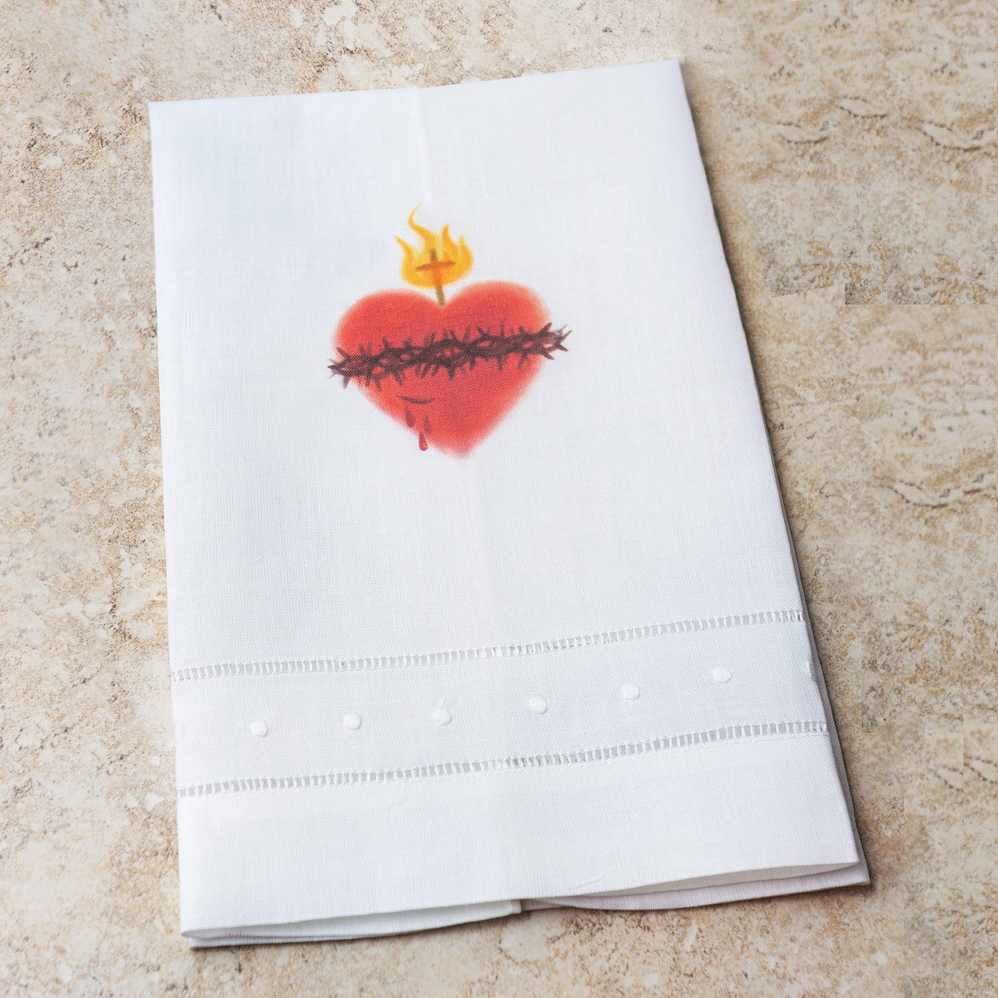 Sacred & Immaculate Heart Linen Watercolor Guest Towels-set of 2