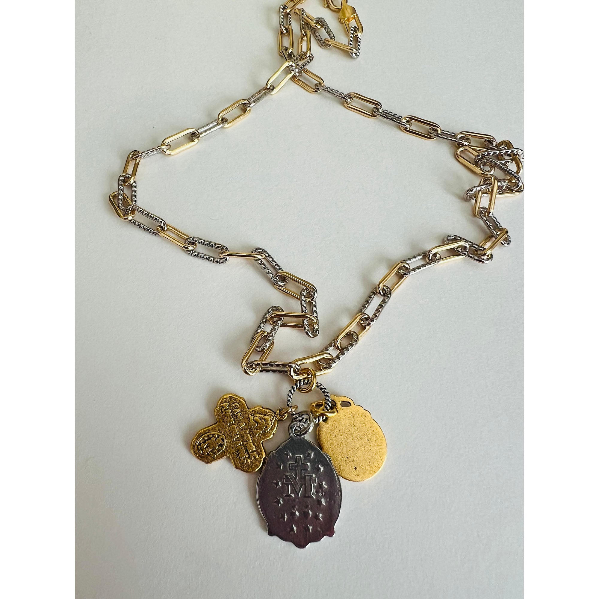 Gold & Silver Paperclip Catholic Charm Necklace