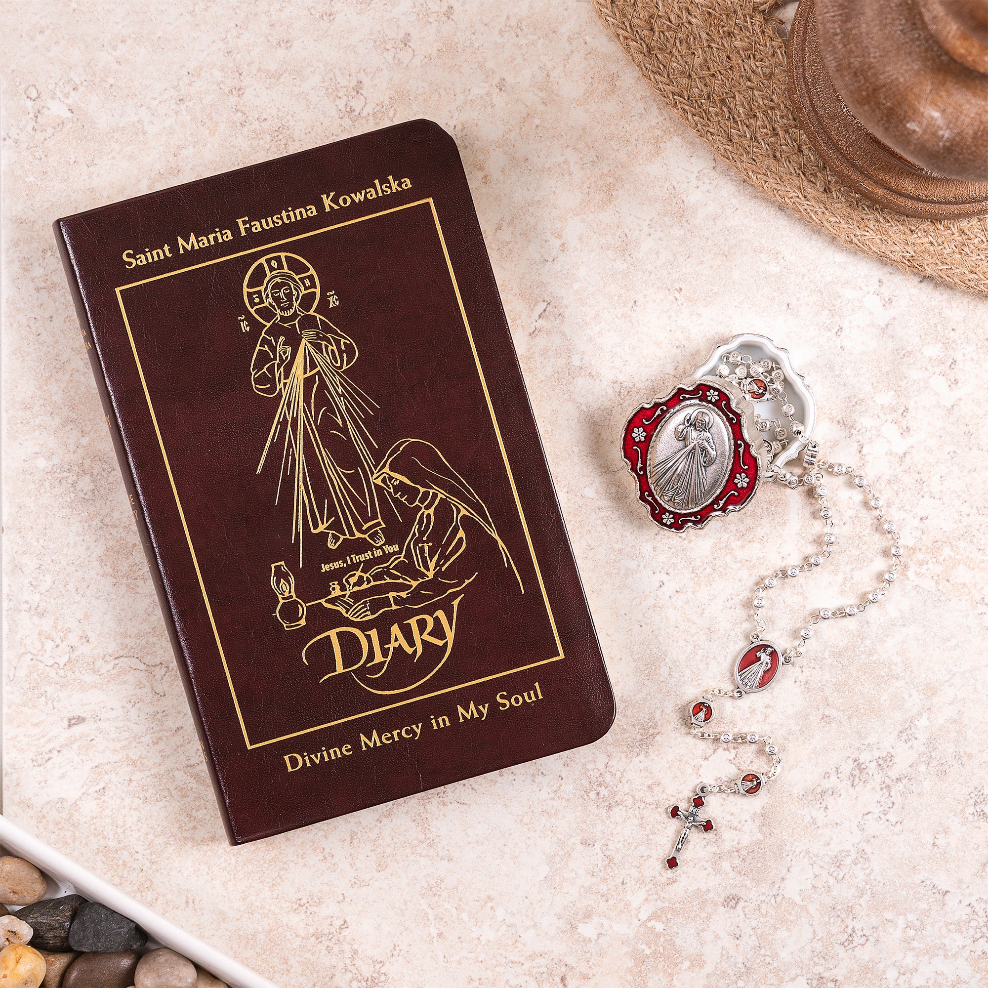 Diary of Saint Maria Faustina Kowalska - Divine Mercy in My Soul & Divine Mercy Rosary with Red Enamel Box (2 Gift Set)