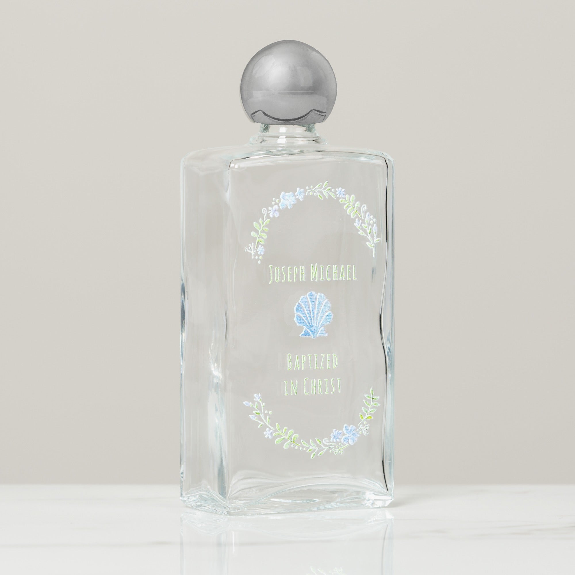 Personalized Blue Shell Baptism Holy Water Bottle