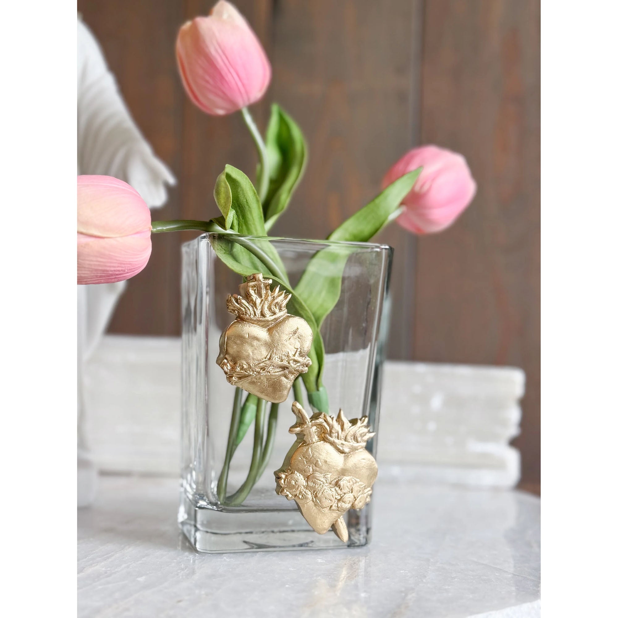 Gold & Glass Sacred & Immaculate Heart Gold & Glass Vase