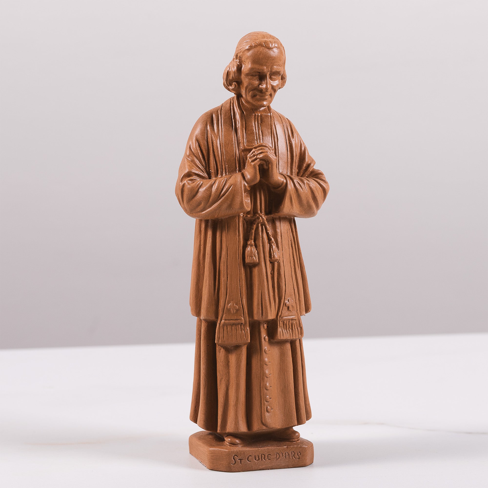 St. John Vianney Cure of Ars Wood Look Statue - 9"