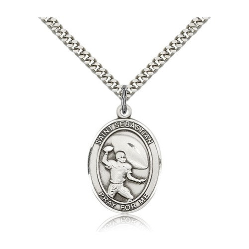 Sterling Silver St. Sebastian / Football Pendant w/ chain