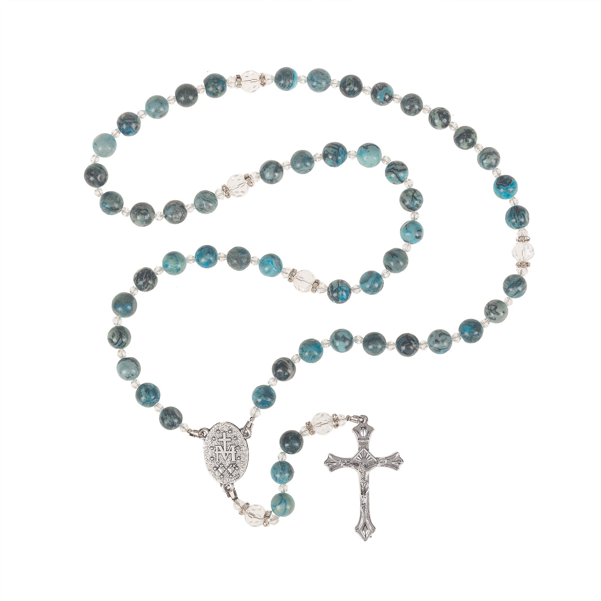 Blue Jade & Crystal Miraculous Rosary