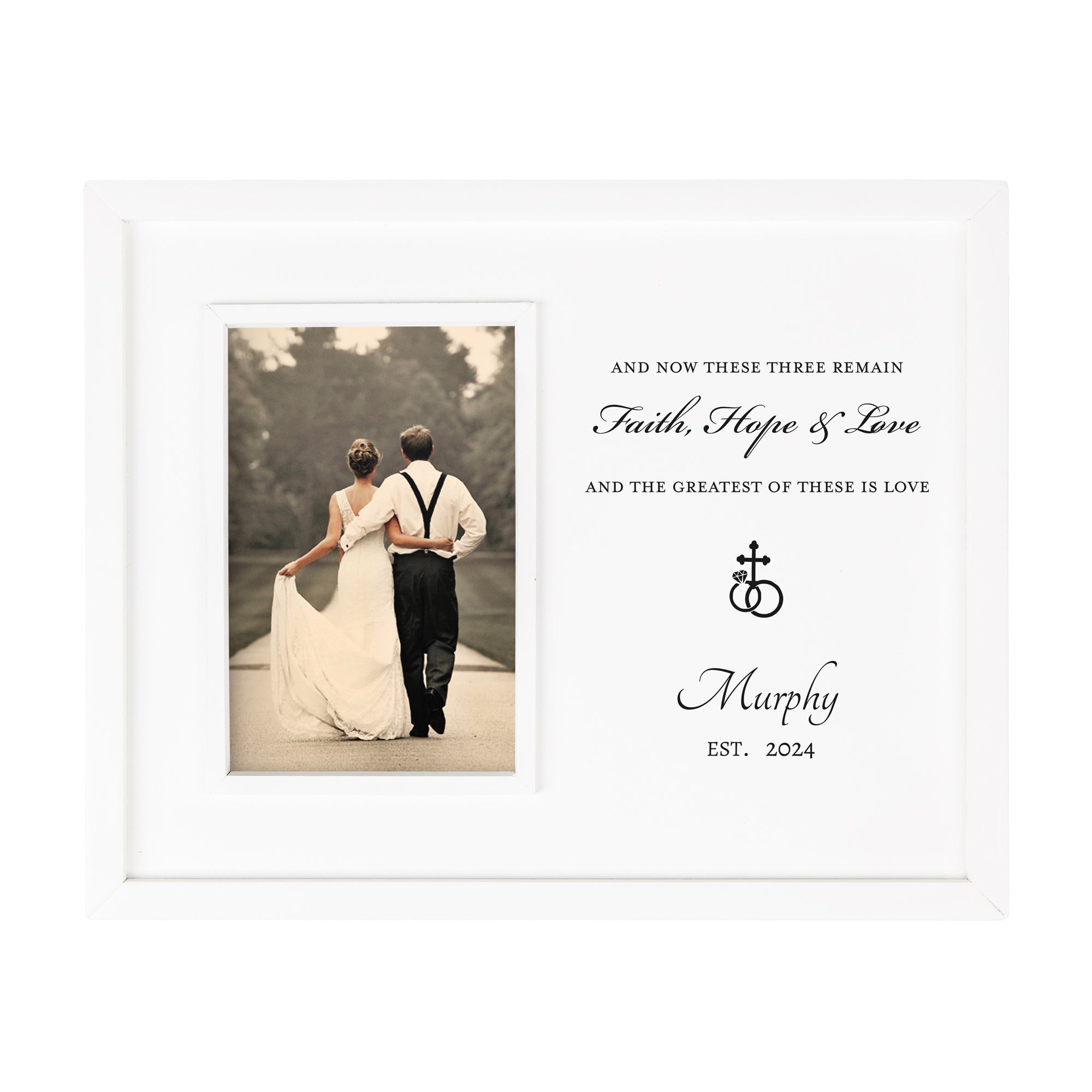 Personalized Wedding Rings & Cross Frame - 9.5" x 12"
