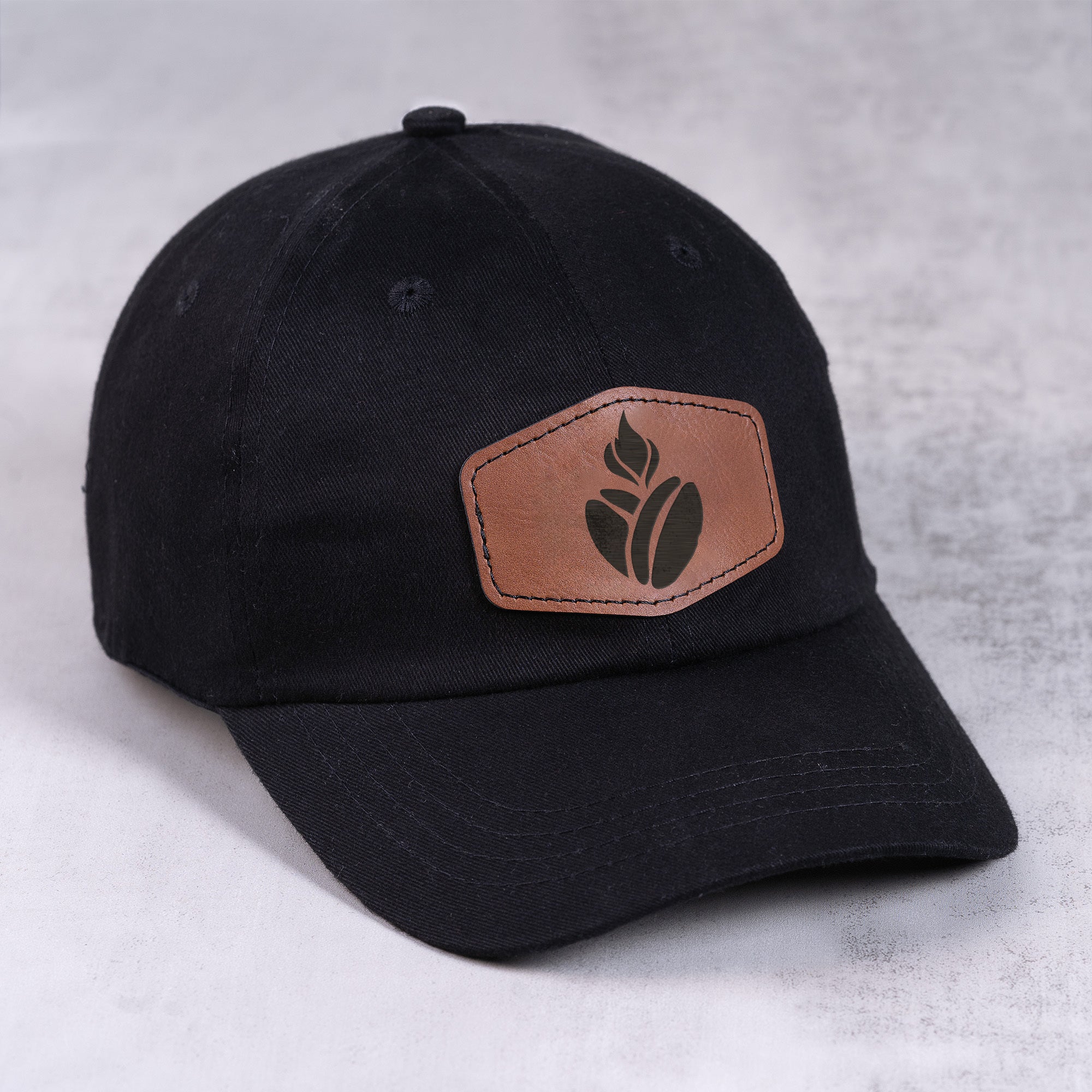 Black Catholic Coffee Logo Leather Patch Ball Cap
