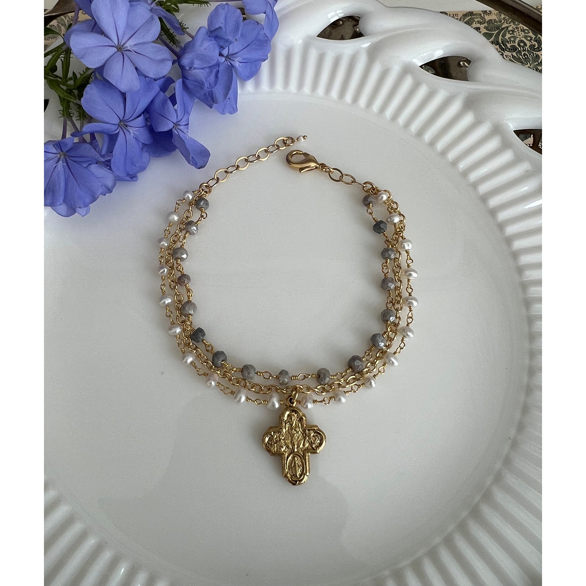 Triple Strand Beaded 4-Way Cross Bracelet