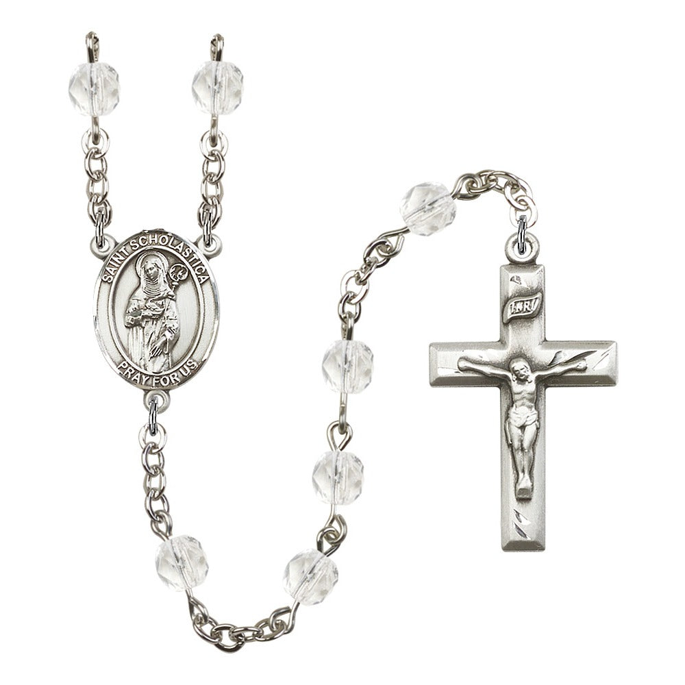 St. Scholastica Crystal April Rosary 6mm