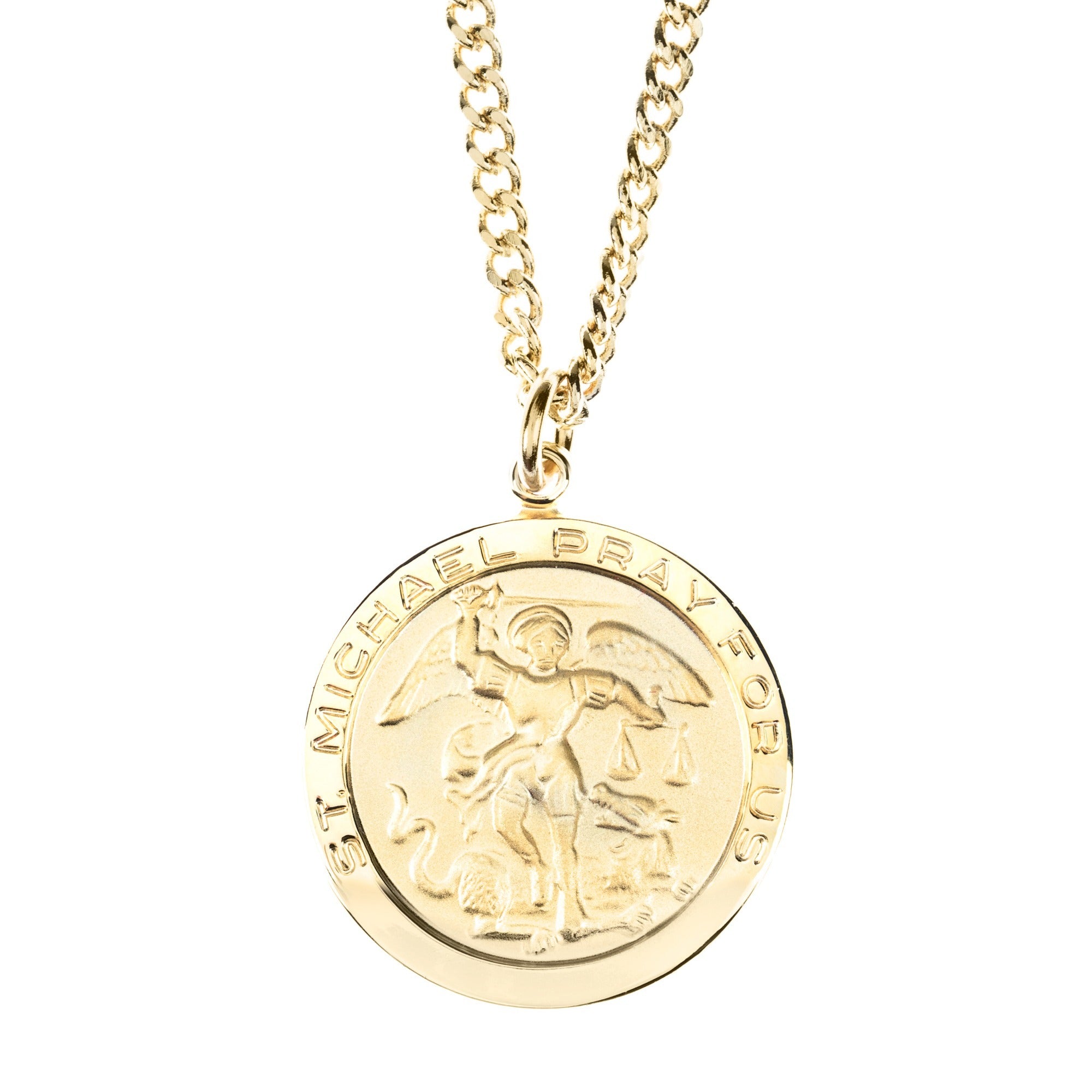 Gold Over Sterling Silver St. Michael Medal Necklace - 24"
