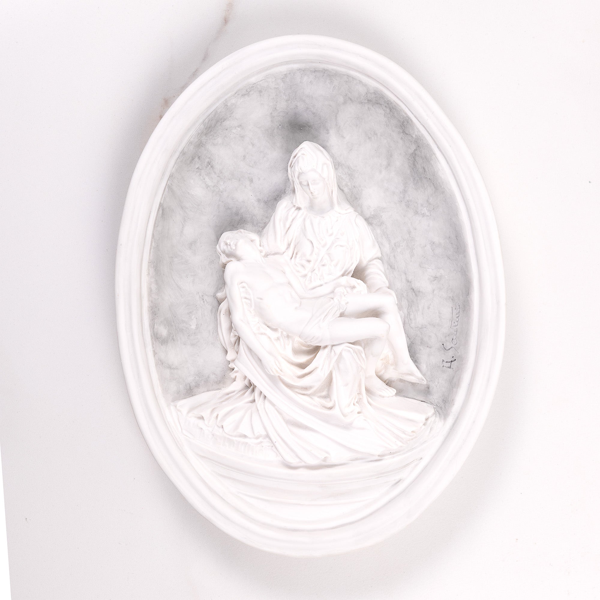 Oval Pieta Plaque with Gray Background - 10.5"