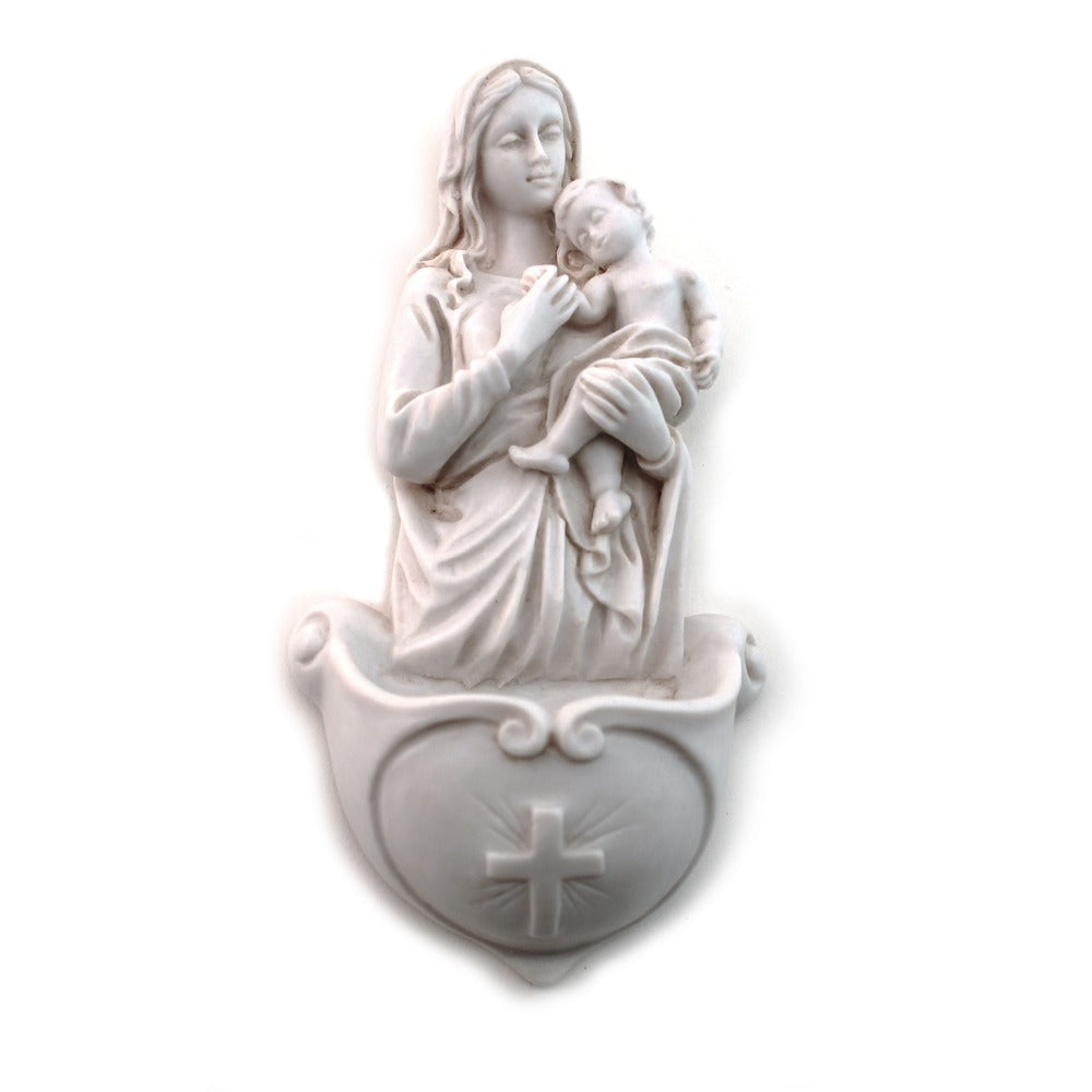Antique White Mother & Child Holy Water Font