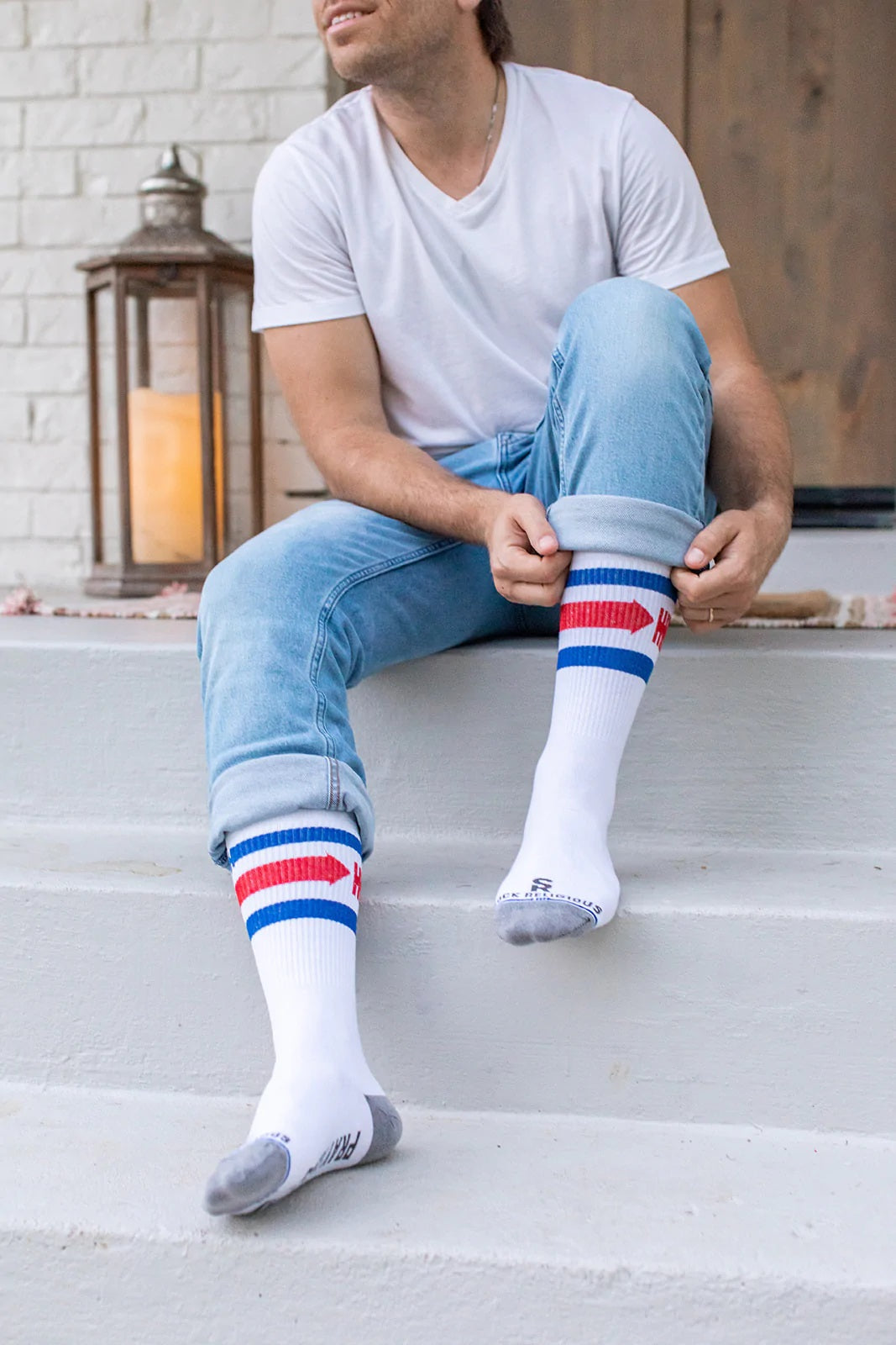 Patron of Athletes Striped Adult Crew Socks