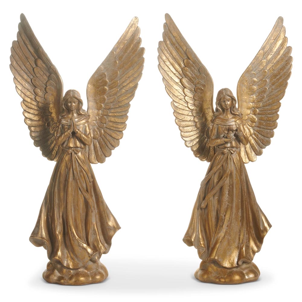 Heavenly Peace Gold Angel Statue Set – 17" (Set of 2)