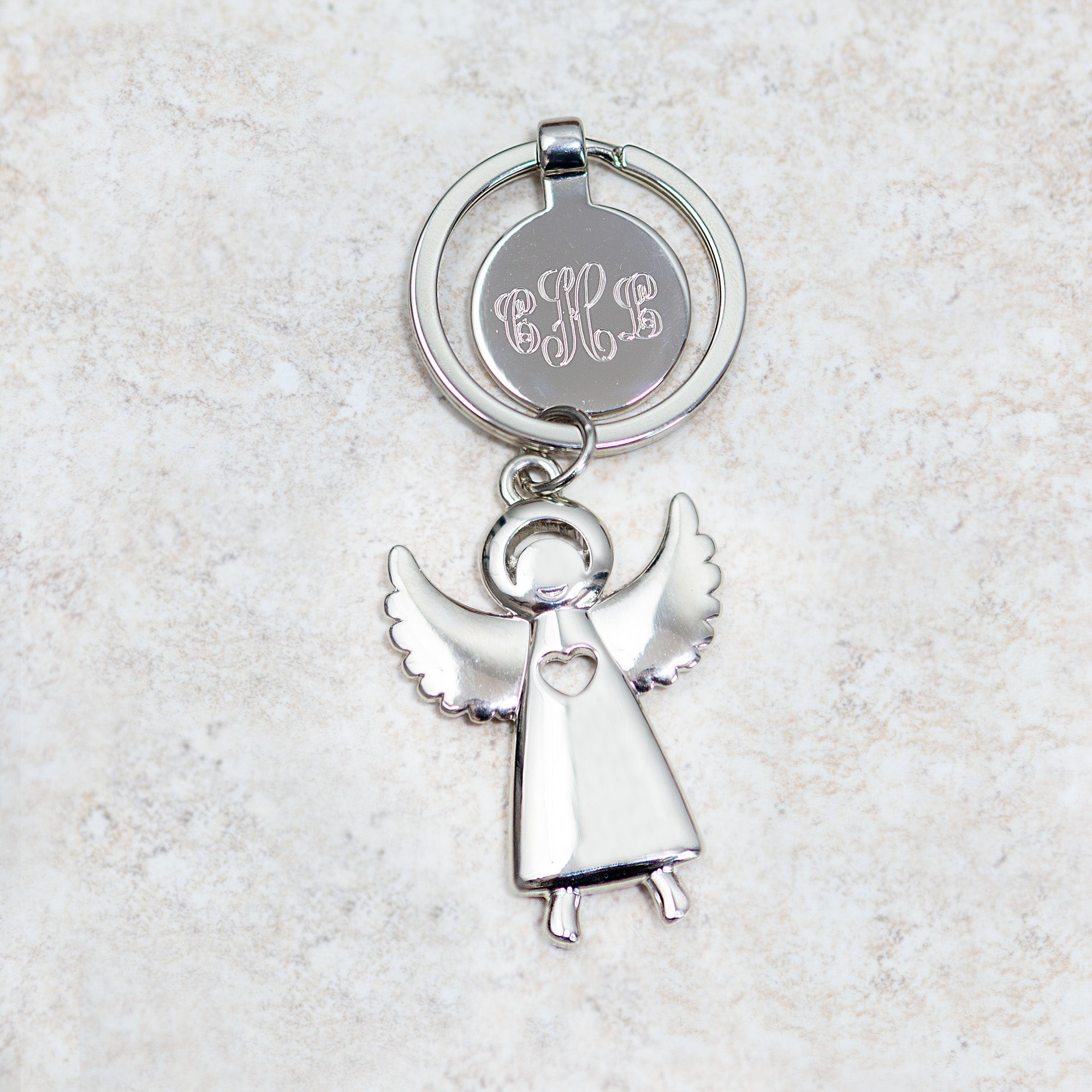 Monogrammed Angel & Heart Key Chain